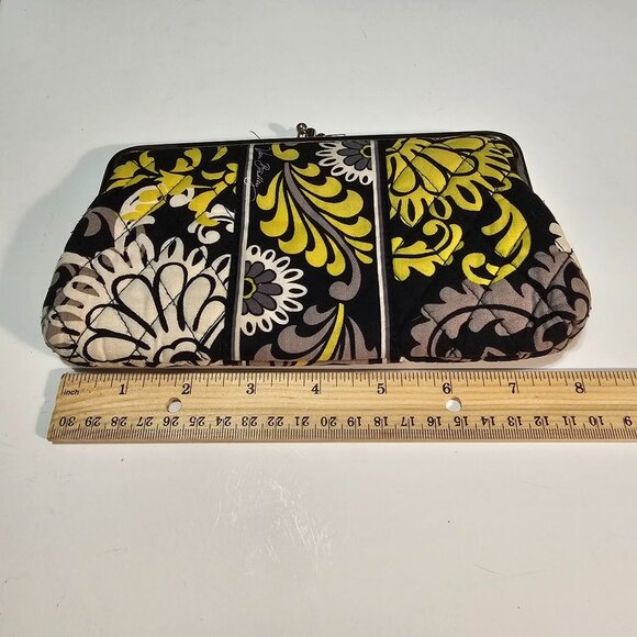 Vera Bradley Retired Baroque Black Yellow White Double Kiss Lock Wallet Clutch - Picture 12 of 13